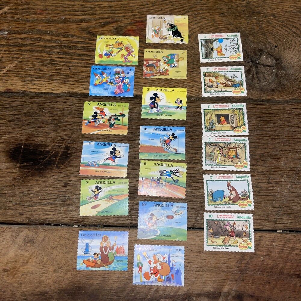 Anguilla 1980s Disney & Winnie The Pooh Stamps - Lot of 19